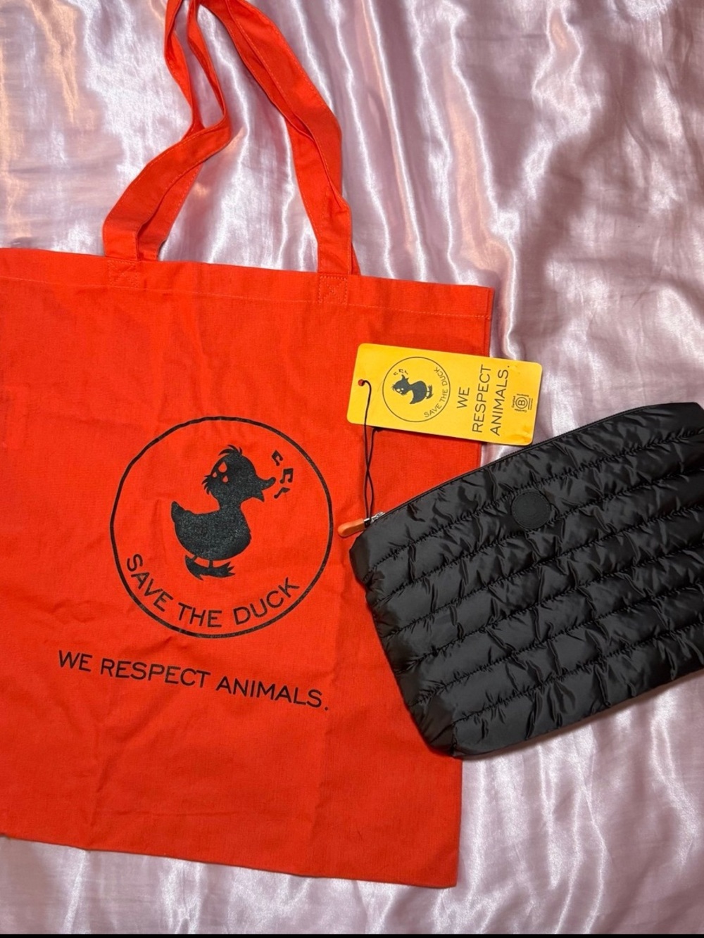 SAVE THE DUCK Red Tote with Black Quilted Pouch